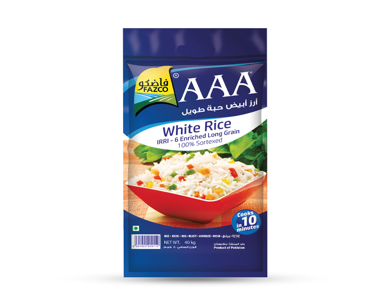 Fazco AAA White IRR – 6 Enriched Long Grain Rice 40kg